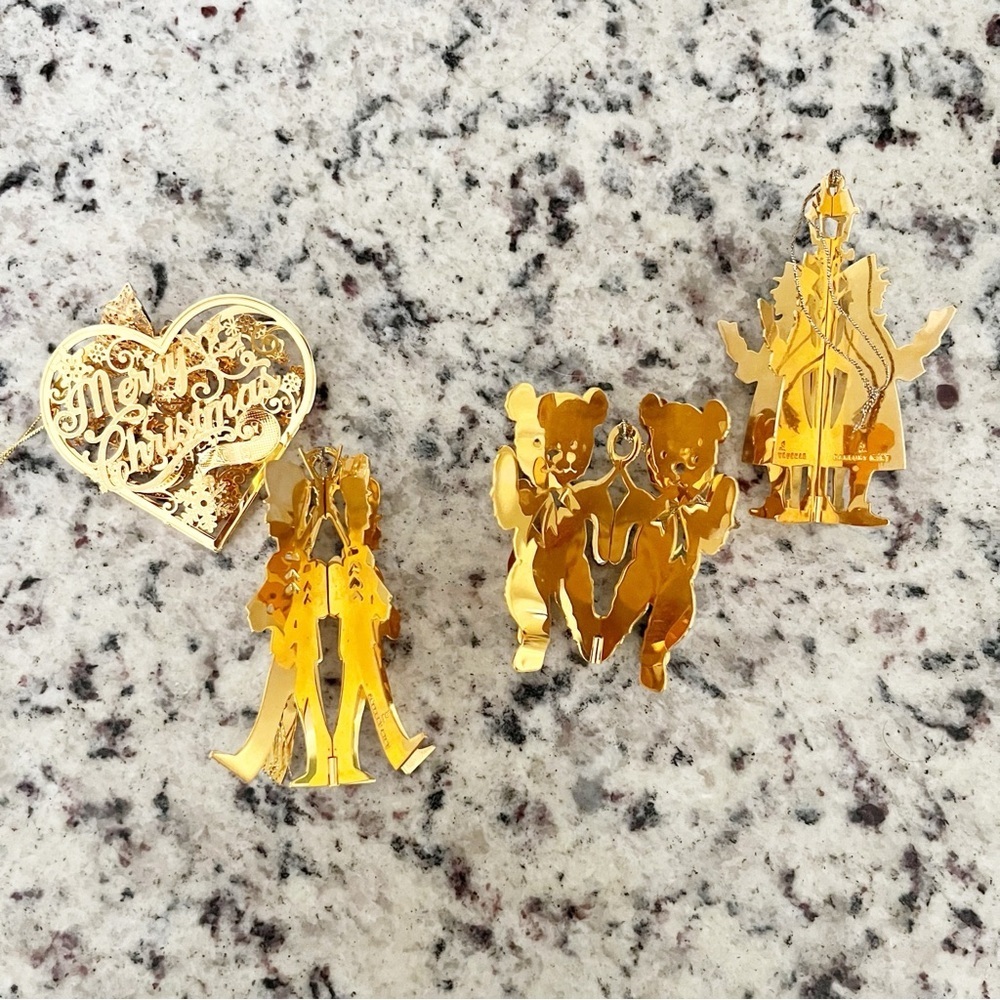 Danbury Mint Gold Christmas Ornaments Lot of 4 Heart Carolers Drummers Bear - Picture 1 of 8